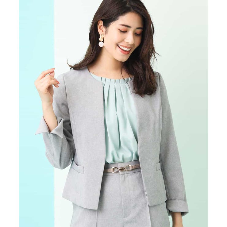 グレー | 【セットアップ対応/洗える】リネンライクキーネックジャケット | a.v.v【WOMEN】