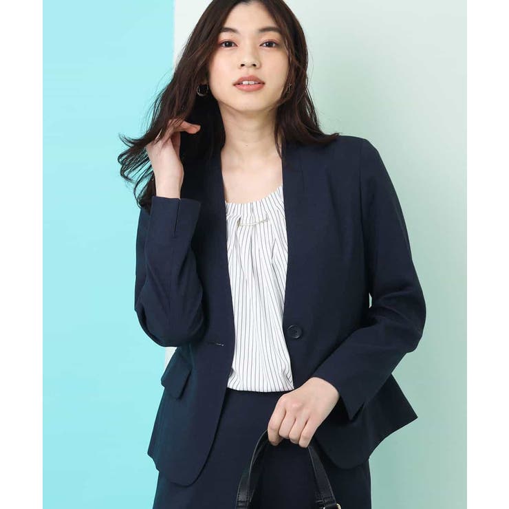 ネイビー | 【セットアップ対応/洗える】リネンライクVネックジャケット | a.v.v【WOMEN】