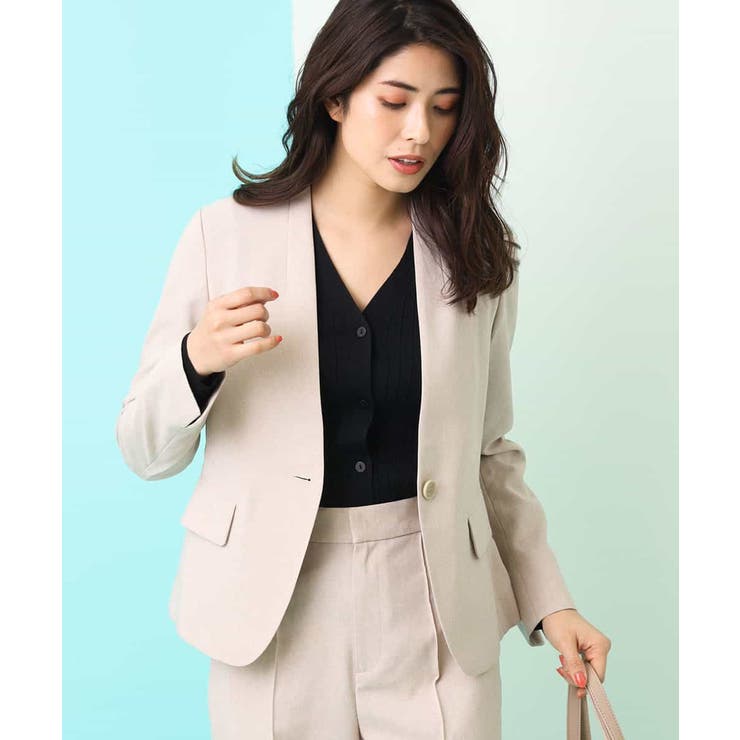 ベージュ | 【セットアップ対応/洗える】リネンライクVネックジャケット | a.v.v【WOMEN】