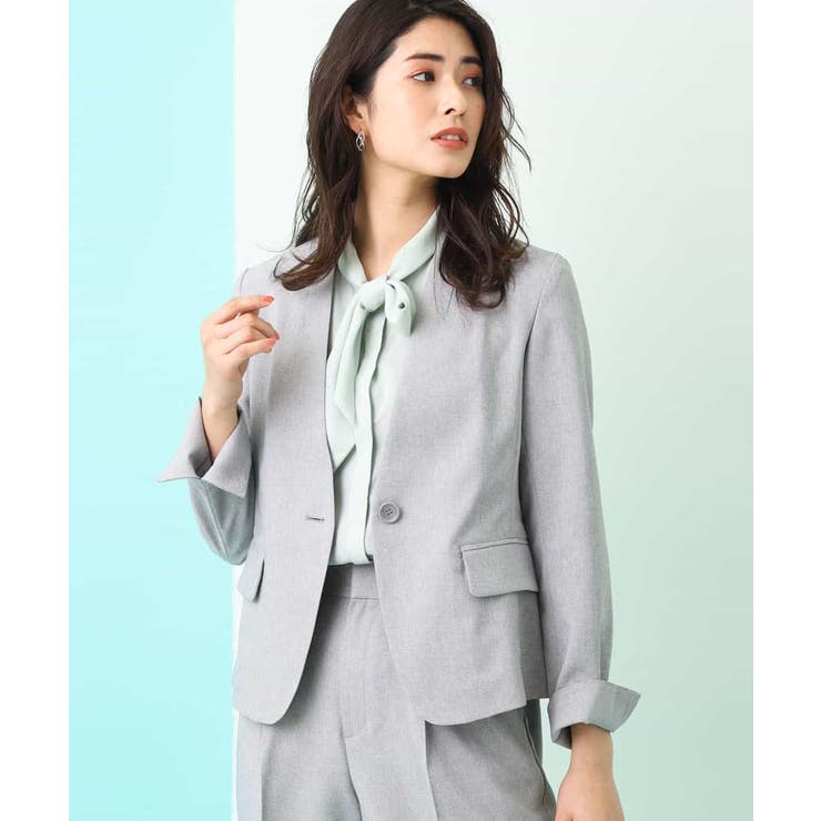 グレー | 【セットアップ対応/洗える】リネンライクVネックジャケット | a.v.v【WOMEN】