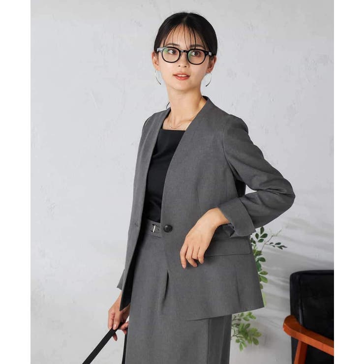 ダークグレー | 【洗える/イージーケア/吸水速乾/ストレッチ】梳毛調Vネックジャケット | a.v.v【WOMEN】