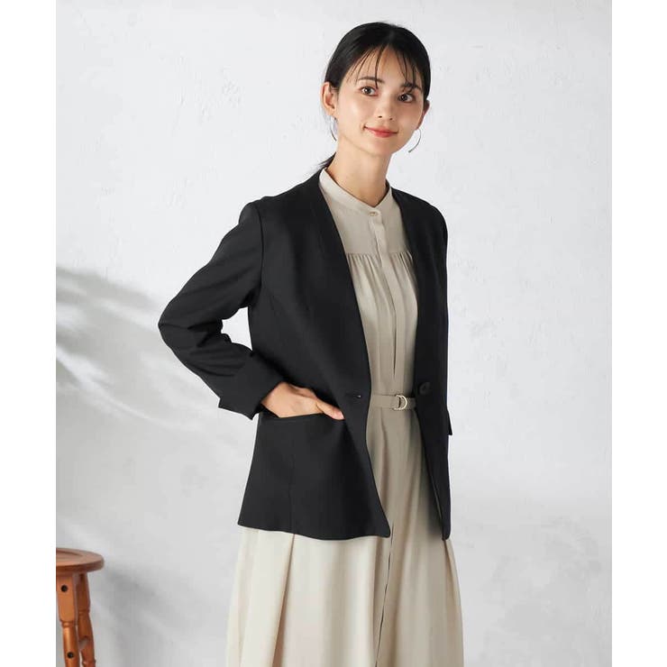 ブラック | 【洗える/イージーケア/吸水速乾/ストレッチ】梳毛調Vネックジャケット | a.v.v【WOMEN】