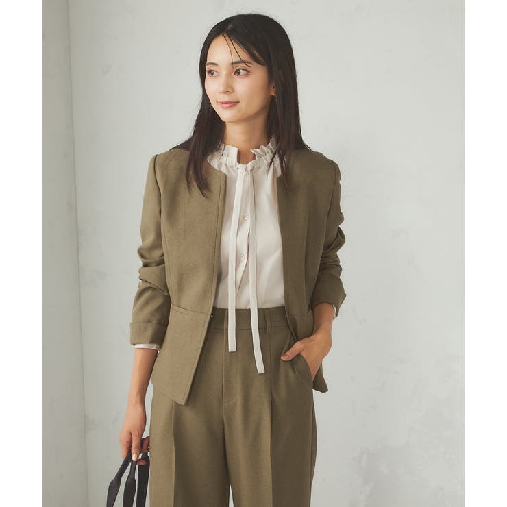 【洗える/イージーケア/吸水速乾/ストレッチ】梳毛調キーネックジャケット | a.v.v【WOMEN】 | 詳細画像1 