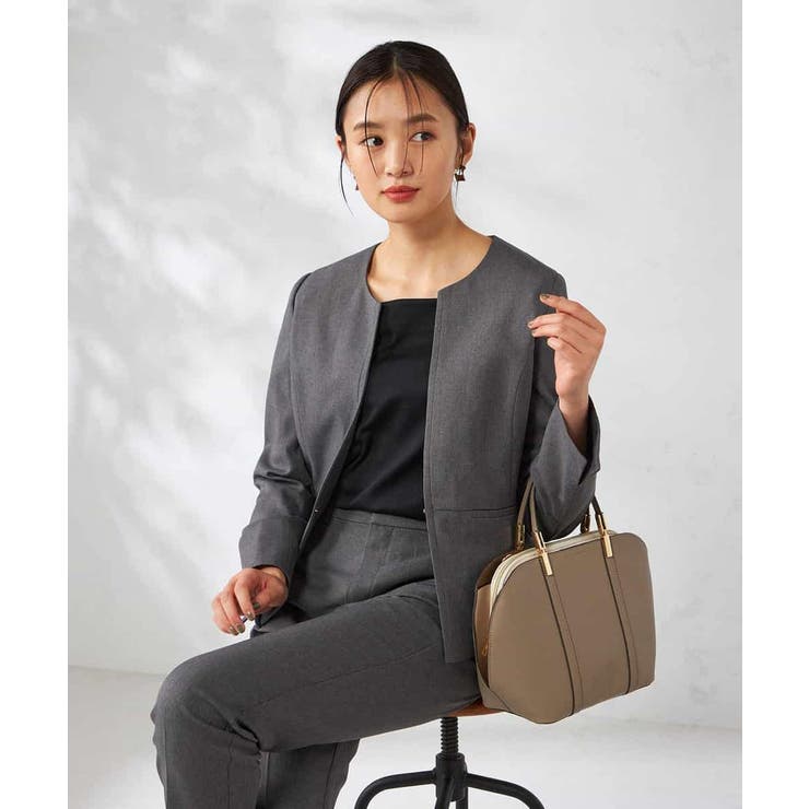 ダークグレー | 【洗える/イージーケア/吸水速乾/ストレッチ】梳毛調キーネックジャケット | a.v.v【WOMEN】