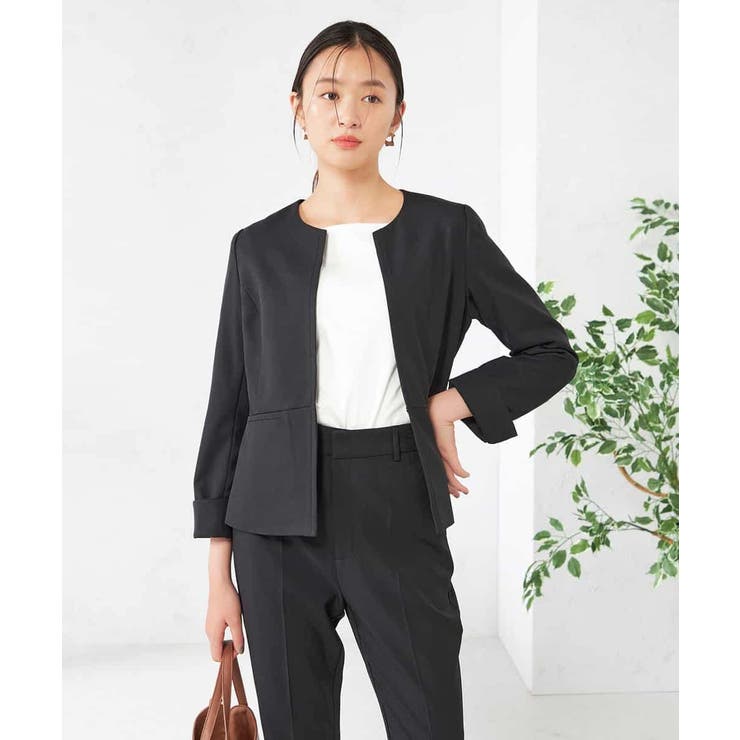 ブラック | 【洗える/イージーケア/吸水速乾/ストレッチ】梳毛調キーネックジャケット | a.v.v【WOMEN】