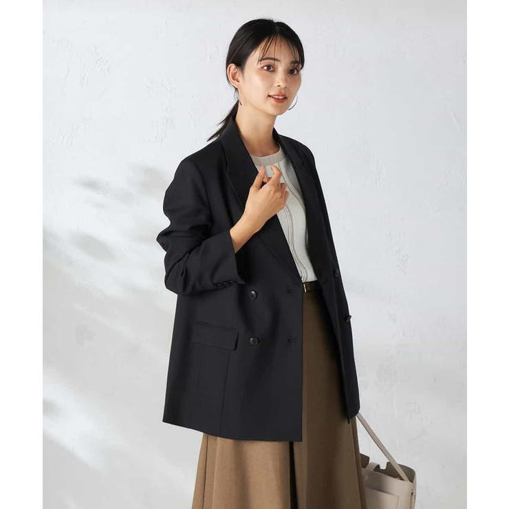 洗える/イージーケア/吸水速乾/ストレッチ】梳毛調ダブルブレスト