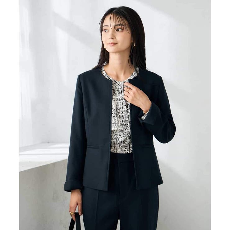 ネイビー | 【洗える/イージーケア/ストレッチ】パウダーツイルキーネックジャケット | a.v.v【WOMEN】