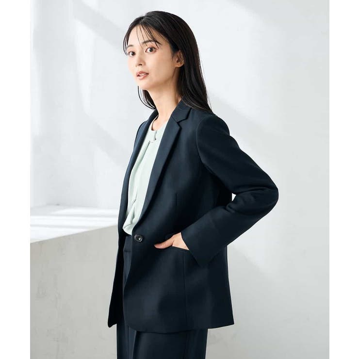 ネイビー | 【洗える/イージーケア/ストレッチ】パウダーツイルテーラードジャケット | a.v.v【WOMEN】