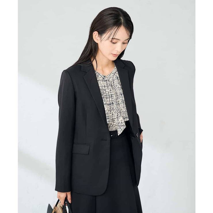 ブラック | 【洗える/イージーケア/ストレッチ】パウダーツイルテーラードジャケット | a.v.v【WOMEN】