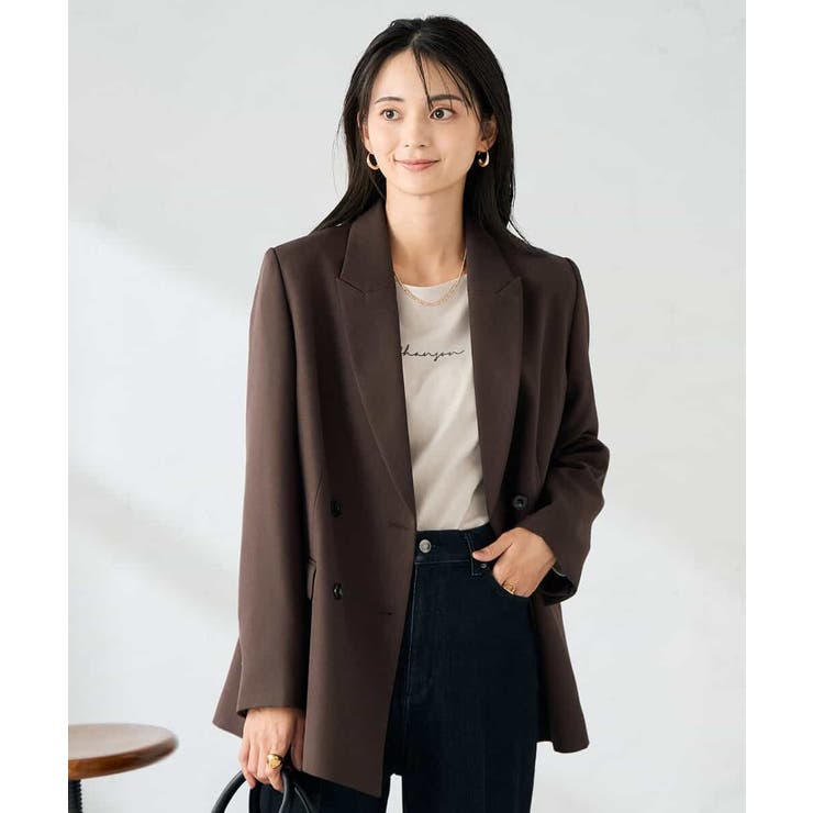 ブラウン | 【洗える/イージーケア/ストレッチ】パウダーツイルダブルブレストジャケット | a.v.v【WOMEN】
