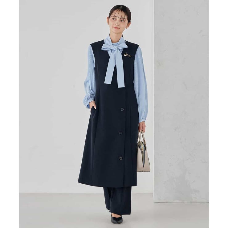 【洗える/ストレッチ/セットアップ対応】ダブルクロスロングジレワンピース | a.v.v【WOMEN】 | 詳細画像1 