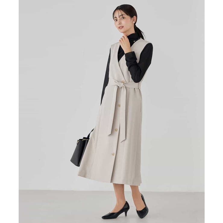 【洗える/ストレッチ/セットアップ対応】ダブルクロスロングジレワンピース | a.v.v【WOMEN】 | 詳細画像13 