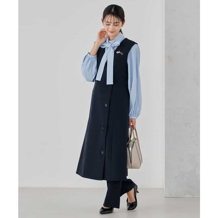 【洗える/ストレッチ/セットアップ対応】ダブルクロスロングジレワンピース | a.v.v【WOMEN】 | 詳細画像4 