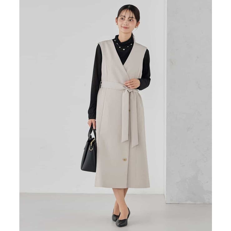 グレージュ | 【洗える/ストレッチ/セットアップ対応】ダブルクロスロングジレワンピース | a.v.v【WOMEN】
