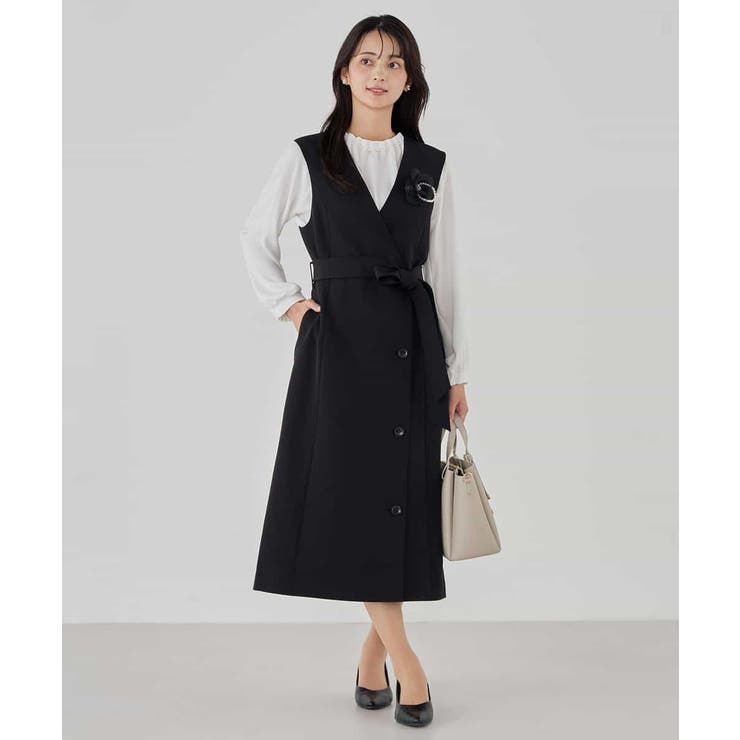 ブラック | 【洗える/ストレッチ/セットアップ対応】ダブルクロスロングジレワンピース | a.v.v【WOMEN】