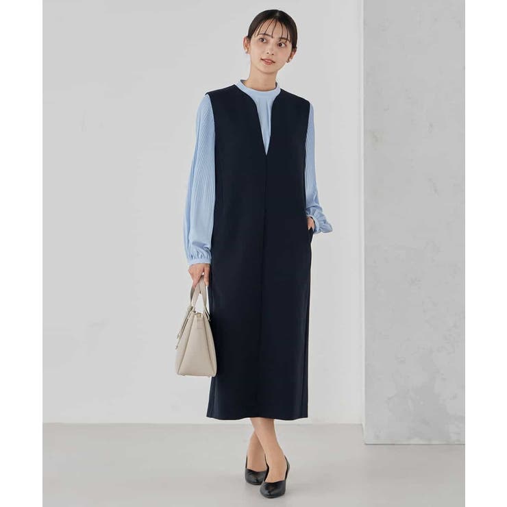 ネイビー | 【洗える/ストレッチ】ダブルクロスジャンパードレス | a.v.v【WOMEN】