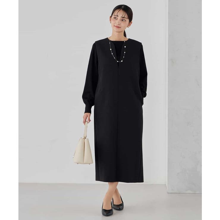 ブラック | 【洗える/ストレッチ】ダブルクロスジャンパードレス | a.v.v【WOMEN】