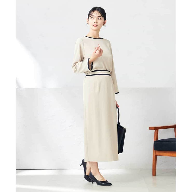 2SET】バイカラーブラウス×スカート セットアップ[品番：ITKW0020026