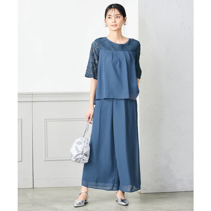 ブルー | レースドッキングブラウスパンツセット | a.v.v【WOMEN】