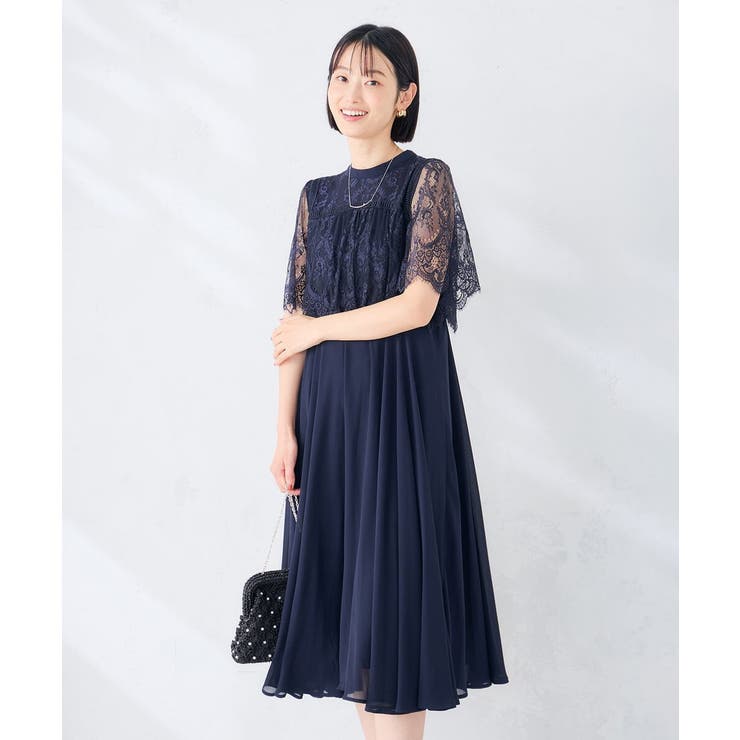 ネイビー | 【結婚式/お呼ばれに】レースドッキングワンピース | a.v.v【WOMEN】