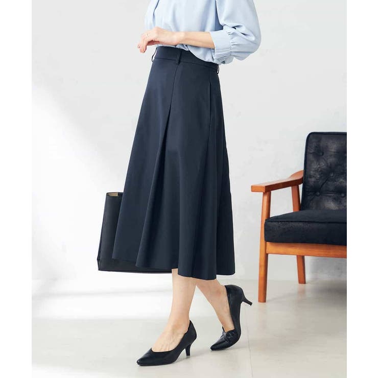 ネイビー | 【洗える/ストレッチ/UVカット】麻調ストレッチフレアスカート | a.v.v【WOMEN】