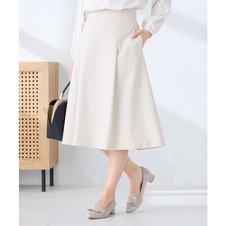 ベージュ | 【洗える/UVカット】リネンライクストレッチフレアスカート | a.v.v【WOMEN】