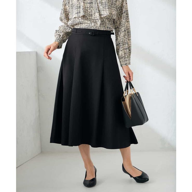 ブラック | 【洗える/イージーケア/ストレッチ】パウダーツイルフレアスカート | a.v.v【WOMEN】