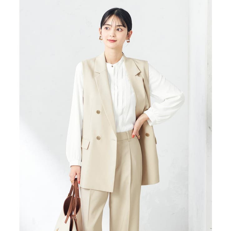 【洗える/ストレッチ/UVカット】麻調ストレッチダブルジレ | a.v.v【WOMEN】 | 詳細画像1 