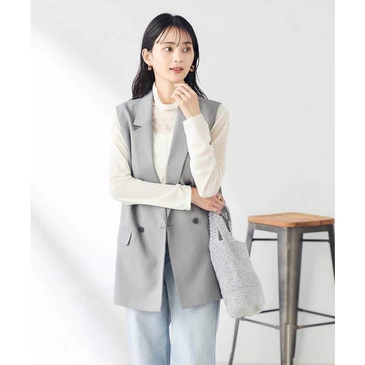 グレー | 【洗える/ストレッチ/UVカット】麻調ストレッチダブルジレ | a.v.v【WOMEN】