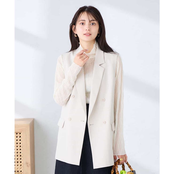 【洗える/UVカット】リネンライクストレッチダブルジレジャケット | a.v.v【WOMEN】 | 詳細画像1 