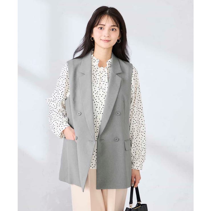 グレー | 【洗える/UVカット】リネンライクストレッチダブルジレジャケット | a.v.v【WOMEN】