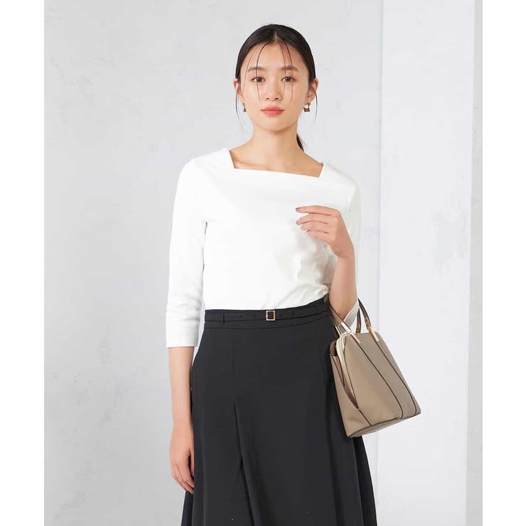 ホワイト | スクエアネックスムースTシャツ | a.v.v【WOMEN】