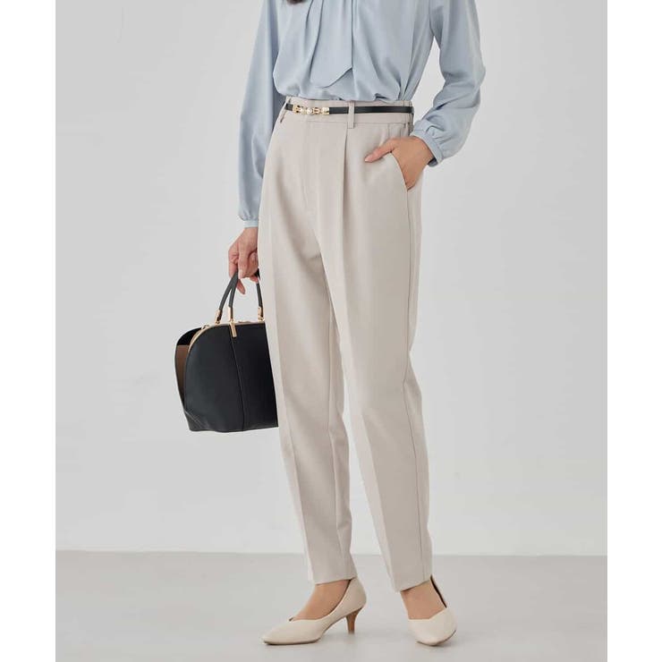 グレージュ | 【洗える/ストレッチ/セットアップ対応】ダブルクロステーパードパンツ | a.v.v【WOMEN】