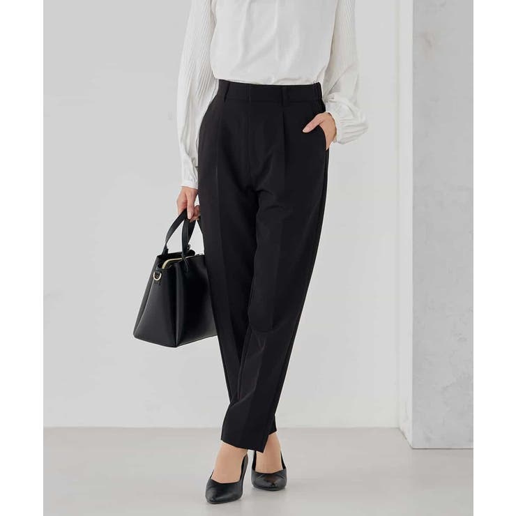 ブラック | 【洗える/ストレッチ/セットアップ対応】ダブルクロステーパードパンツ | a.v.v【WOMEN】