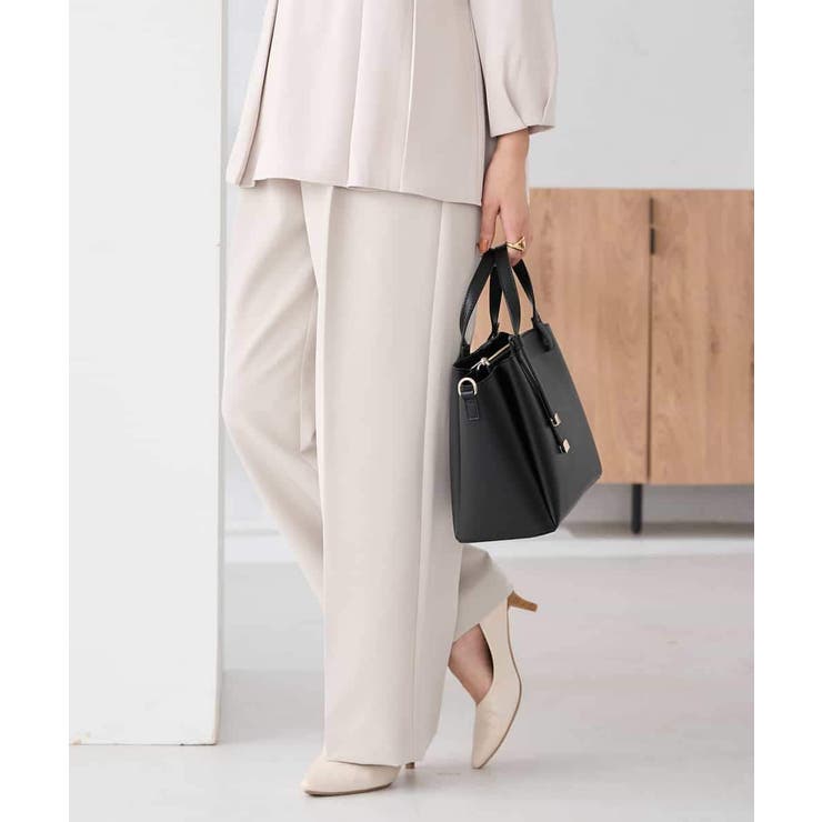 グレージュ | 【洗える/ストレッチ/セットアップ対応】ダブルクロスワイドパンツ | a.v.v【WOMEN】