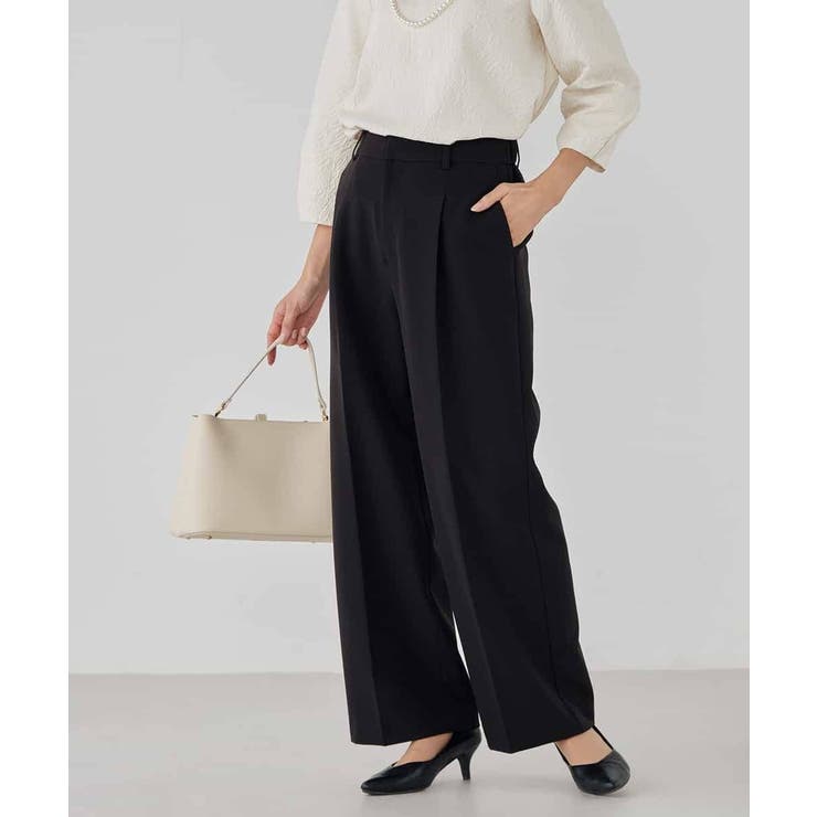 ブラック | 【洗える/ストレッチ/セットアップ対応】ダブルクロスワイドパンツ | a.v.v【WOMEN】