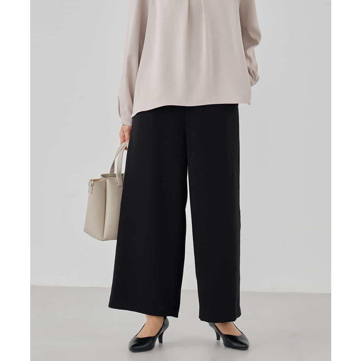 ブラック | サテンワイドクロップドパンツ【洗える/速乾/毛玉になりにくい/イージーケア】 | a.v.v【WOMEN】