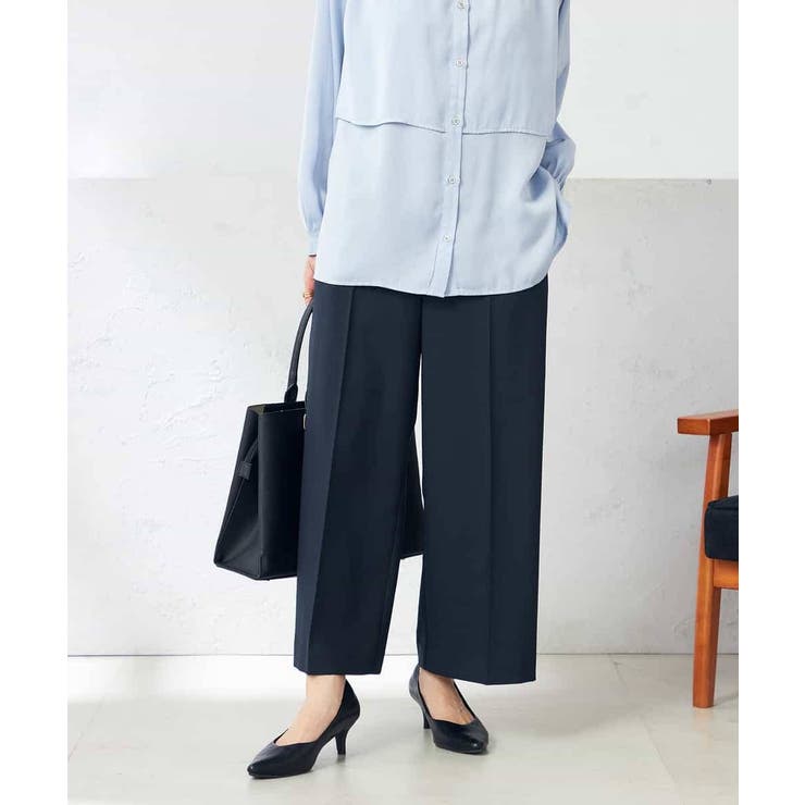 ネイビー | 【洗える/ストレッチ/UVカット】麻調ストレッチクロップドパンツ | a.v.v【WOMEN】