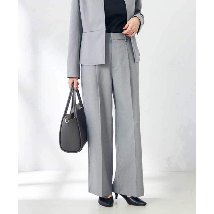 グレー | 【洗える/ストレッチ/UVカット】麻調ワイドストレートパンツ | a.v.v【WOMEN】