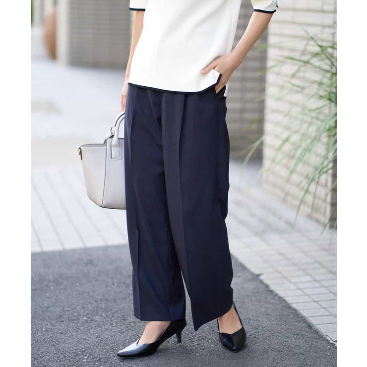 ネイビー | 【洗える/UVカット/接触冷感】オックスストレッチワイドパンツ【Reflax】 | a.v.v【WOMEN】