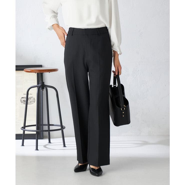 ブラック | 【洗える/イージーケア/吸水速乾/ストレッチ】梳毛調ストレートパンツ | a.v.v【WOMEN】