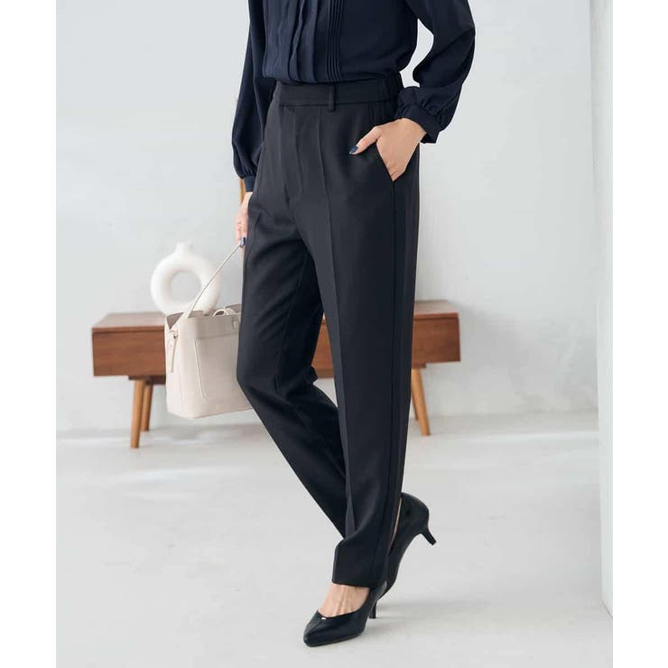 ブラック | 【洗える/イージーケア/ストレッチ】パウダーツイルテーパードパンツ | a.v.v【WOMEN】