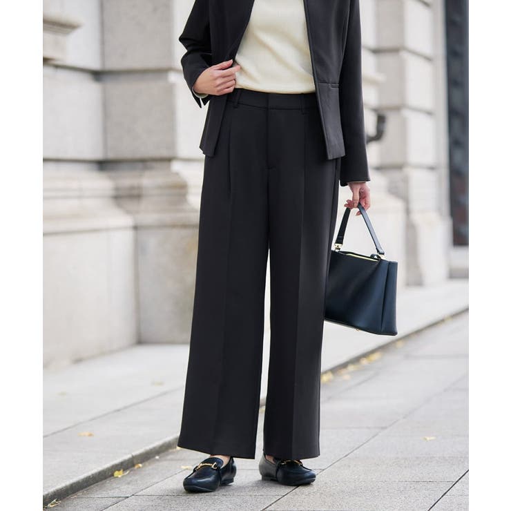 ブラック | 【洗える/イージーケア/ストレッチ】パウダーツイルワイドストレートパンツ | a.v.v【WOMEN】