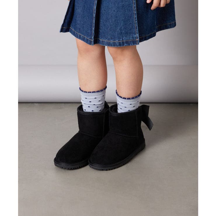 ブラック | リボン付フェイクムートンブーツ | a.v.v【KIDS】