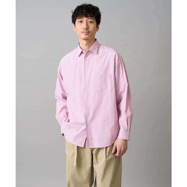 ピンク | 【洗濯機で洗える/毛玉になりにくい】ワイドストレッチストライプシャツ | a.v.v【MEN】