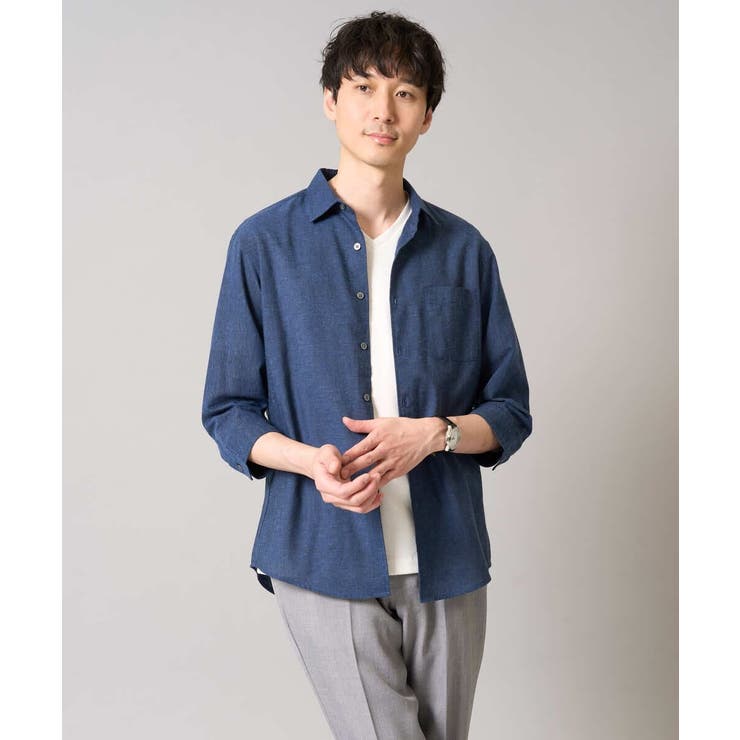 ネイビー | リネン混7分袖シャツ | a.v.v【MEN】