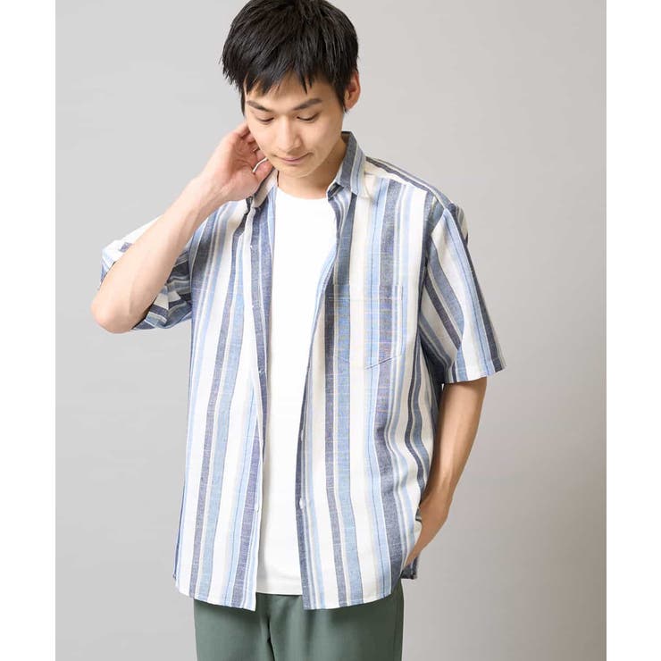 ブルー系 | 【洗濯機で洗える】マルチストライプワイドシルエットシャツ | a.v.v【MEN】