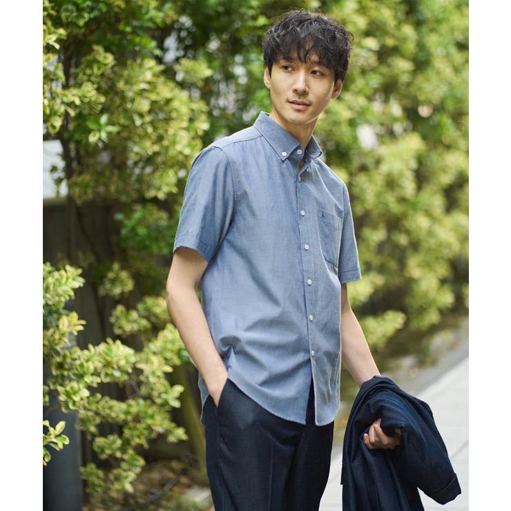 ブルー | オックス ワンポイント刺繍半袖シャツ | a.v.v【MEN】