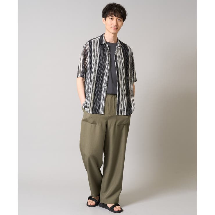 【洗える】ランダムストライプ五分袖オープンカラーシャツ | a.v.v【MEN】 | 詳細画像10 