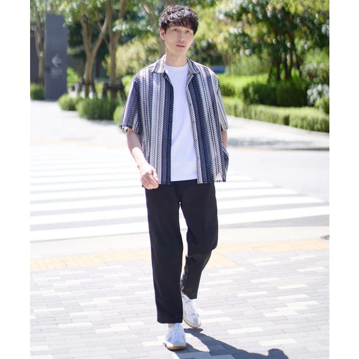 【洗える】ランダムストライプ五分袖オープンカラーシャツ | a.v.v【MEN】 | 詳細画像2 